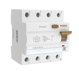Устройство защитного отключения Werkel 3P+N 25A 30mА АС 6kА W914P256 4690389193156