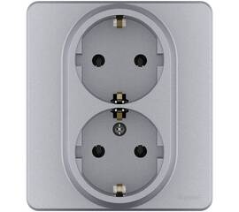 Розетка 2 x 2К+З - немецкий стандарт - 16 А - 250 В~ - INSPIRIA - алюминий