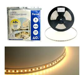 Светодиодная лента Feron 8W/m 120LED/m 2835SMD теплый белый 40M LS420 48791