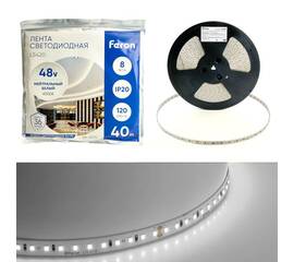 Светодиодная лента Feron 8W/m 120LED/m 2835SMD дневной белый 40M LS420 48792