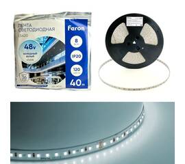 Светодиодная лента Feron 8W/m 120LED/m 2835SMD холодный белый 40M LS420 48793