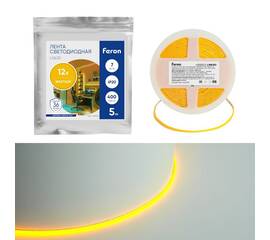 Светодиодная лента Feron 7W/m 400LED/m COB желтый 5М LS630 48950