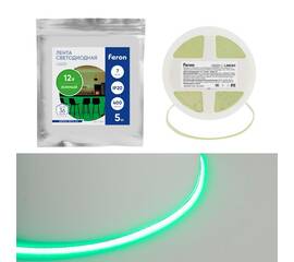 Светодиодная лента Feron 7W/m 400LED/m COB зеленый 5М LS630 48951