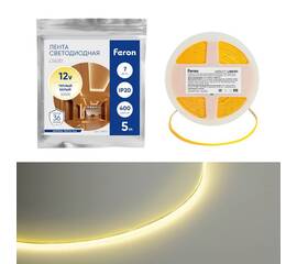 Светодиодная лента Feron 7W/m 400LED/m COB теплый белый 5М LS630 48947