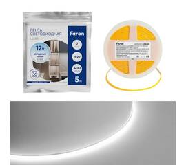 Светодиодная лента Feron 7W/m 400LED/m COB холодный белый 5М LS630 48949