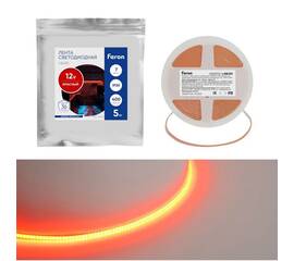 Светодиодная лента Feron 7W/m 400LED/m COB красный 5М LS630 48952