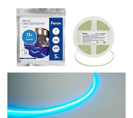 Светодиодная лента Feron 7W/m 400LED/m COB синий 5М LS630 48953
