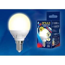 Лампа светодиодная диммируемая (UL-00004302) Uniel E14 7W 3000K матовая LED-G45 7W/3000K/E14/FR/DIM