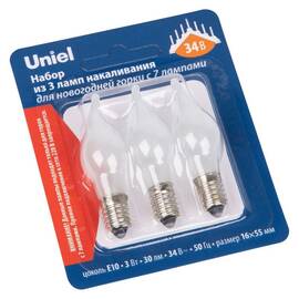 Лампа накаливания Uniel IL-CW16-FR-03/E10/34V SET3 BLISTER UL-00010987