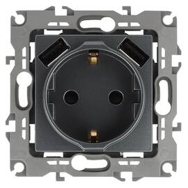 Розетка 2P+E со шторками и 2xUSB Эра 12-4109-12 Б0047846
