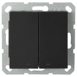 Выключатель двухклавишный Jasmart перекрестный со светодиодами с накладкой 10A 250V черный матовый (