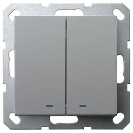 Выключатель двухклавишный Jasmart со светодиодом в комплекте с накладкой 10A 250V цвет алюминий G302