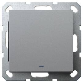 Выключатель со светодиодом одноклавишный Jasmart в комплекте с накладкой 10A 250V цвет алюминий G301