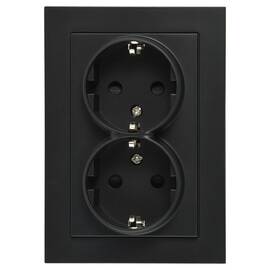 Двойная розетка SHUKO Jasmart с защитными шторками черный матовый (soft touch) 16A 250V 2P+T G5504PB