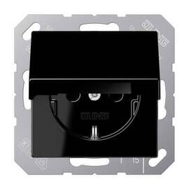 Розетка с заземлением с крышкой безвинтовой зажим 16A 250V Jung A 500 черная A1520KLSW
