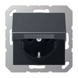Розетка с заземлением с крышкой безвинтовой зажим Jung A 500 антрацит A1520BFKLANM