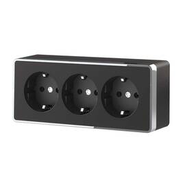 Розетка тройная с/з со шторками Werkel Gallant черный/хром