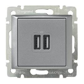 Розетка USB двойная Legrand Valena 240V/5V 2400mA алюминий 770270
