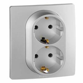 Розетка 2п+З 220В двойная (в одну монтажную коробку) винты, алюминий