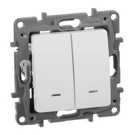 Выключатель двухклавишный Legrand Etika 10A 250V с подсветкой белый 672204