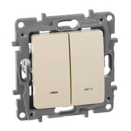 Выключатель двухклавишный Legrand Etika 10A 250V с подсветкой слоновая кость 672304