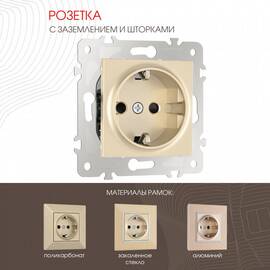 Розетка с заземлением и шторками Arte Milano 203.40-1.shampan