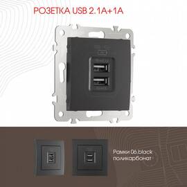 Розетка USB 2.1А+1А Arte Milano 206.46-1.black