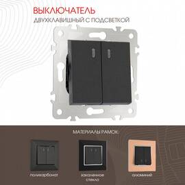 Выключатель двухклавишный с подсветкой Arte Milano 203.31-2.black