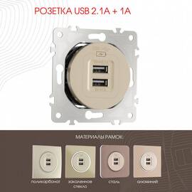 Розетка USB 2.1А+1А Arte Milano 202.46-1.shampan