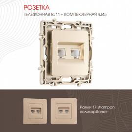 Розетка телефонная RJ11 + компьютерная RJ45 Arte Milano 217.44-1.shampan