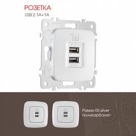 Розетка USB 2.1А+1А Arte Milano 205.46-1.silver