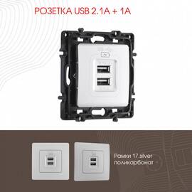 Розетка USB 2.1А+1А Arte Milano 217.46-1.silver