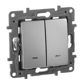 Выключатель 2-х клавишный с 2-х мест (переключатель) с подсветкой, алюминий