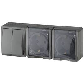 Блок две розетки+выключатель двойной Эра 11-7404-03 Б0027676