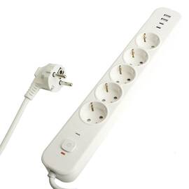 Сетевой фильтр 5-местный с/з и 2 USB-A+2 Type-C Stekker Nova HM21-51-02 50102