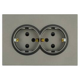 Розетка 2-местная с защитной шторкой Stekker Эмили с/з 250В 16А RST16-5114-09 антрацит soft touch 49