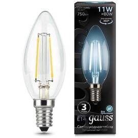 Лампа светодиодная филаментная Gauss E14 11W 4100К прозрачная 103801211