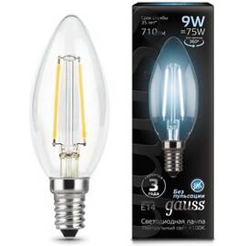Лампа светодиодная филаментная Gauss E14 9W 4100К прозрачная 103801209