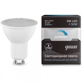 Лампа светодиодная диммируемая Gauss GU10 5W 4100K матовая 101506205-D