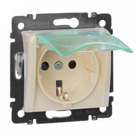 Розетка 2К+З Legrand Valena 16A 250V со шторками крышкой немецкий стандарт слоновая кость 774120