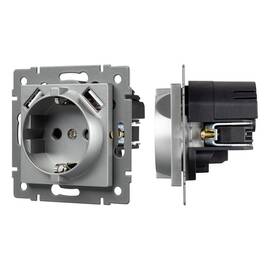 Механизм розетки с USB зарядкой Arlight SCT-MUAA-PL-GR-V (250V, 16A) 049820