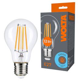 Лампа светодиодная филаментная WOLTA 12Вт 6500K Е27 груша прозрачная WF-A60-12W6KE27
