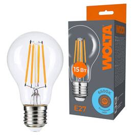 Лампа светодиодная филаментная WOLTA 15Вт 6500K Е27 груша прозрачная WF-A60-15W6KE27
