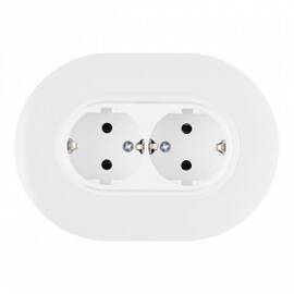 Круглая розетка двойная с/з и шторками Arte Milano SET08-double-40-2 white