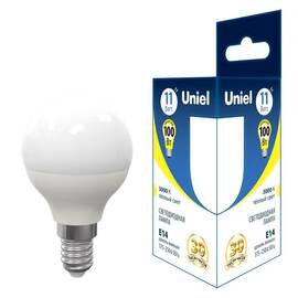Лампа светодиодная Uniel E14 11W 3000K шар матовый LED-G45-11W/3000K/E14/FR PLS03WH UL-00006843
