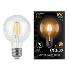 Лампа светодиодная филаментная Gauss E27 6W 2700K прозрачная 105802106