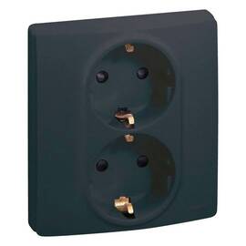 Розетка 2п+З 220В двойная (в одну монтажную коробку) винты, антрацит