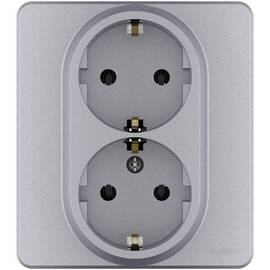 Розетка 2 x 2К+З - немецкий стандарт - 16 А - 250 В~ - INSPIRIA - алюминий