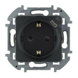 Розетка 2К+З немецкий стандарт 16А 250В со встроенным зарядным устройством USB C 1.5А 5В - INSPIRIA - антрацит