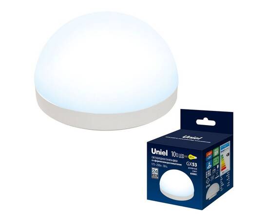 Лампа светодиодная Uniel GX53 10W 6500K матовая LED-GX53-10W/6500K/GX53/FR/SPHERE PLZ02WH UL-00011789